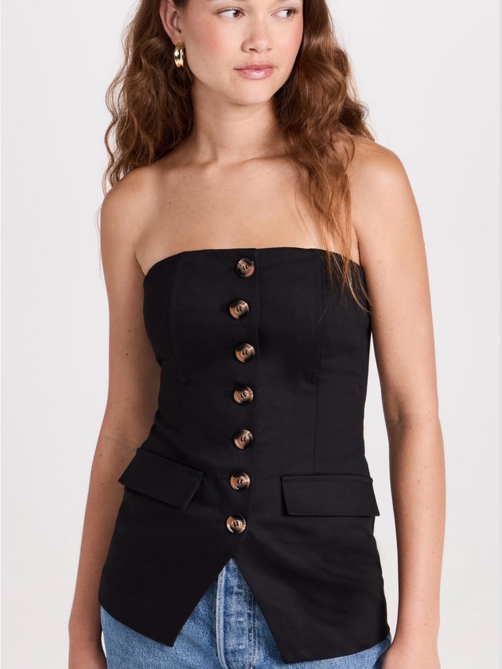 Favorite Daughter Phoebe Bustier - Black Strapless Button-Front Top